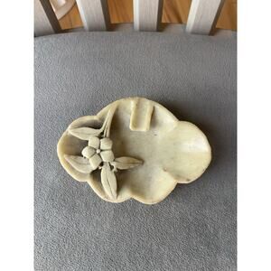 Floral Carving Stone Light Green Ring Dish Ashtray